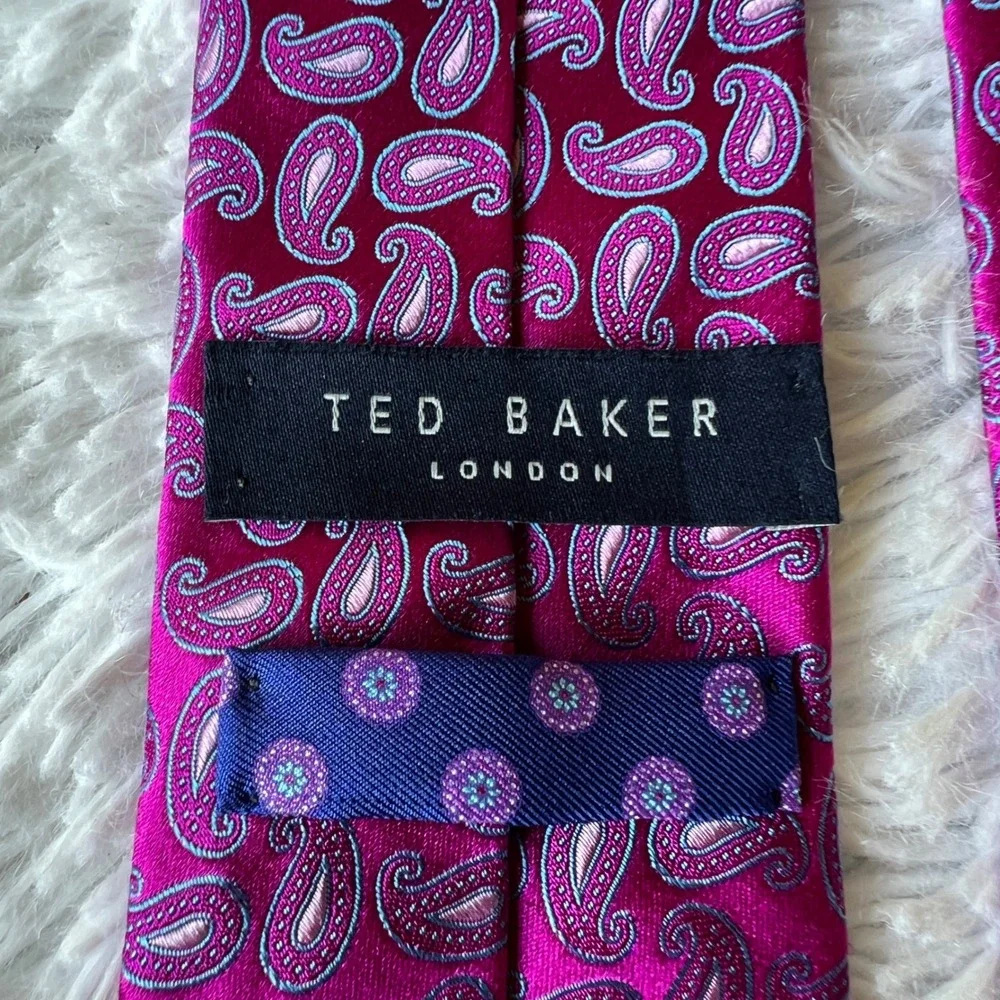 Ted Baker London Purple Pink Paisley Tie Prince 100% Italian Silk Made in USA 3